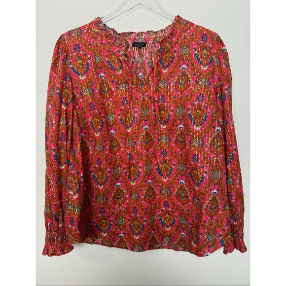Talbots Tops - Talbots Ruffle Neck Boho Metallic Floral Lattice Peasant Blouse Size L Long Slee
